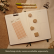 Cedar brown transparent matte square planner stickers displayed with coordinating sticky notes on an open planner. The image includes the text, 