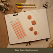 Terra orange transparent heart planner sticker sheet displayed with matching sticky notes on an open planner. Text reads: 
