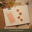 Terra rust transparent matte round planner dot stickers displayed with matching sticky notes on an open planner. The image includes the text, 