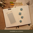 River blue transparent heart planner sticker sheet displayed with matching circle, rounded square, heart, and hexagon sticky notes on an open planner. Text reads: 