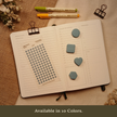 River blue transparent matte round planner dot stickers displayed on an open planner with matching round, square, heart, and hexagon sticky notes. The image includes the text, 