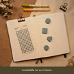 River blue transparent matte square planner stickers displayed on an open planner with coordinating round, square, heart, and hexagon sticky notes. The image includes the text, 