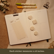 Tan transparent hexagon planner sticker sheet displayed with matching sticky notes in four shapes on an open planner. Banner text reads: 